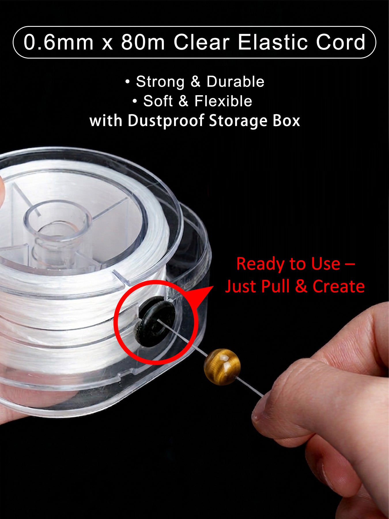 0.6mm x 80m Clear Elastic Cord