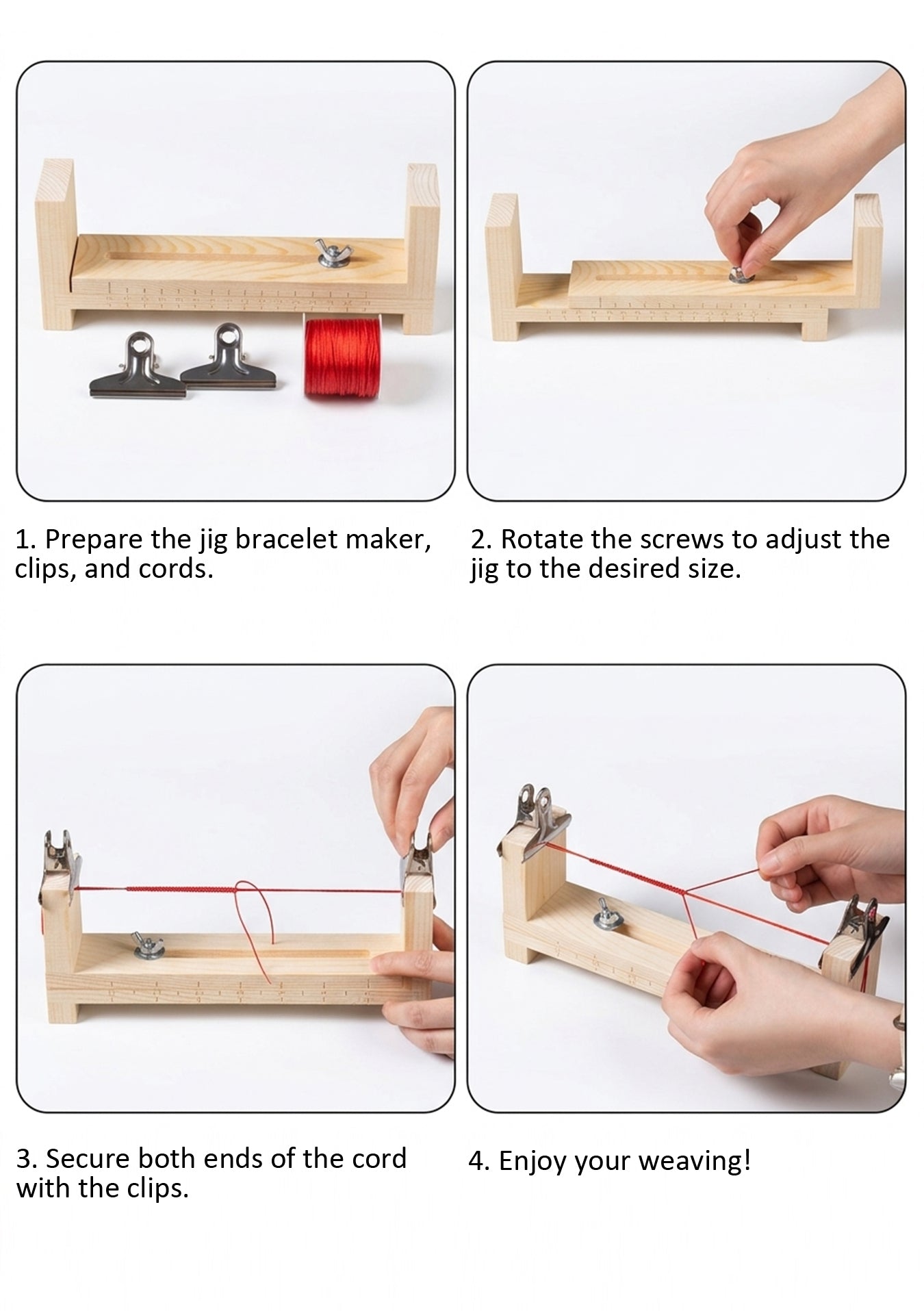 Jig Bracelet Maker – Wooden U-Shape Weaving Loom with 2 Clamps