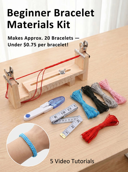 DIY Macrame Bracelet Kit for Complete Beginners - Loom Frame, Clips, Ruler, Scissors and Rope Included