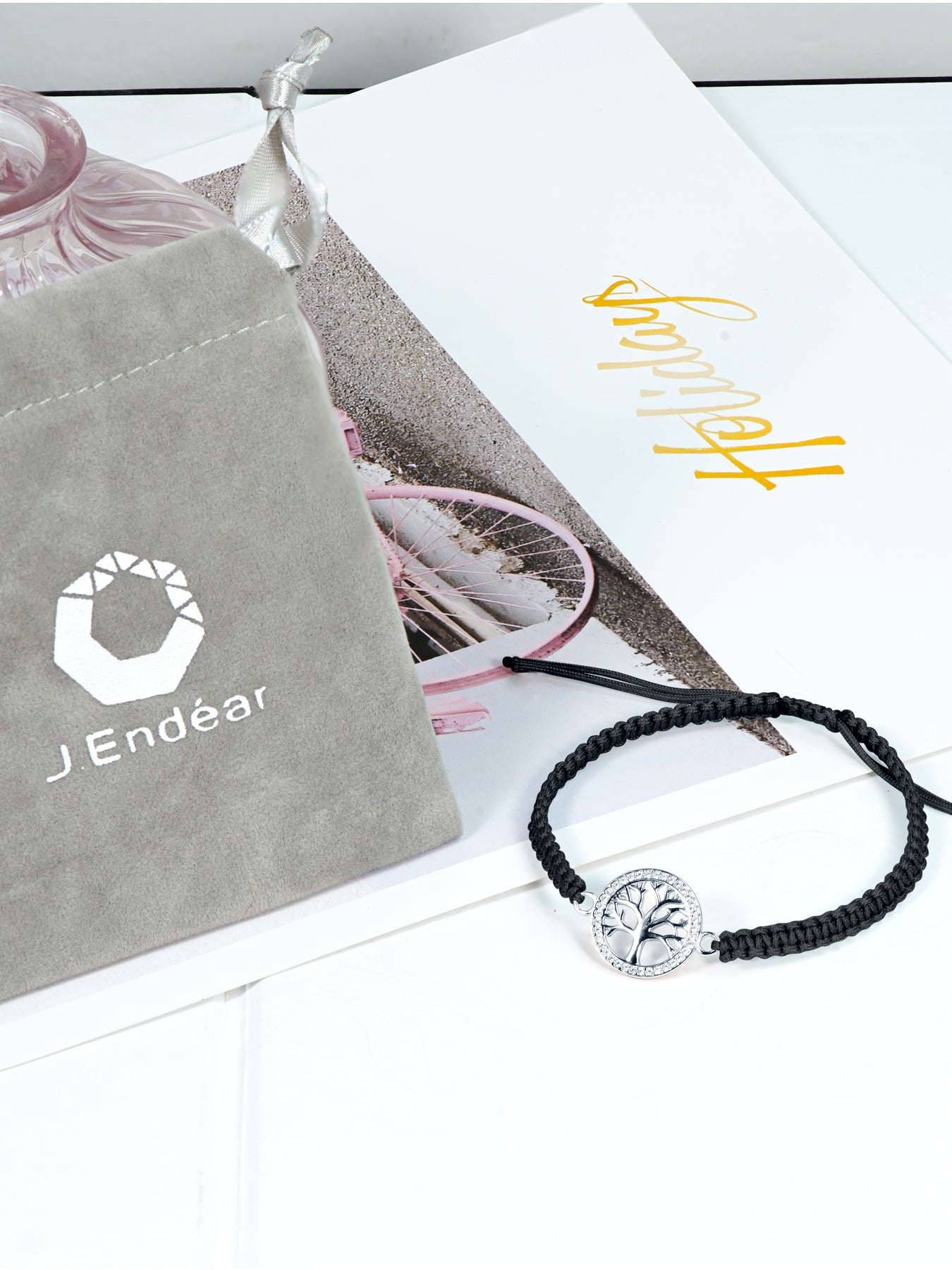 Tree of Life Bracelet Sterling Silver & Zirconia | Handmade Cord | Sentiment Card