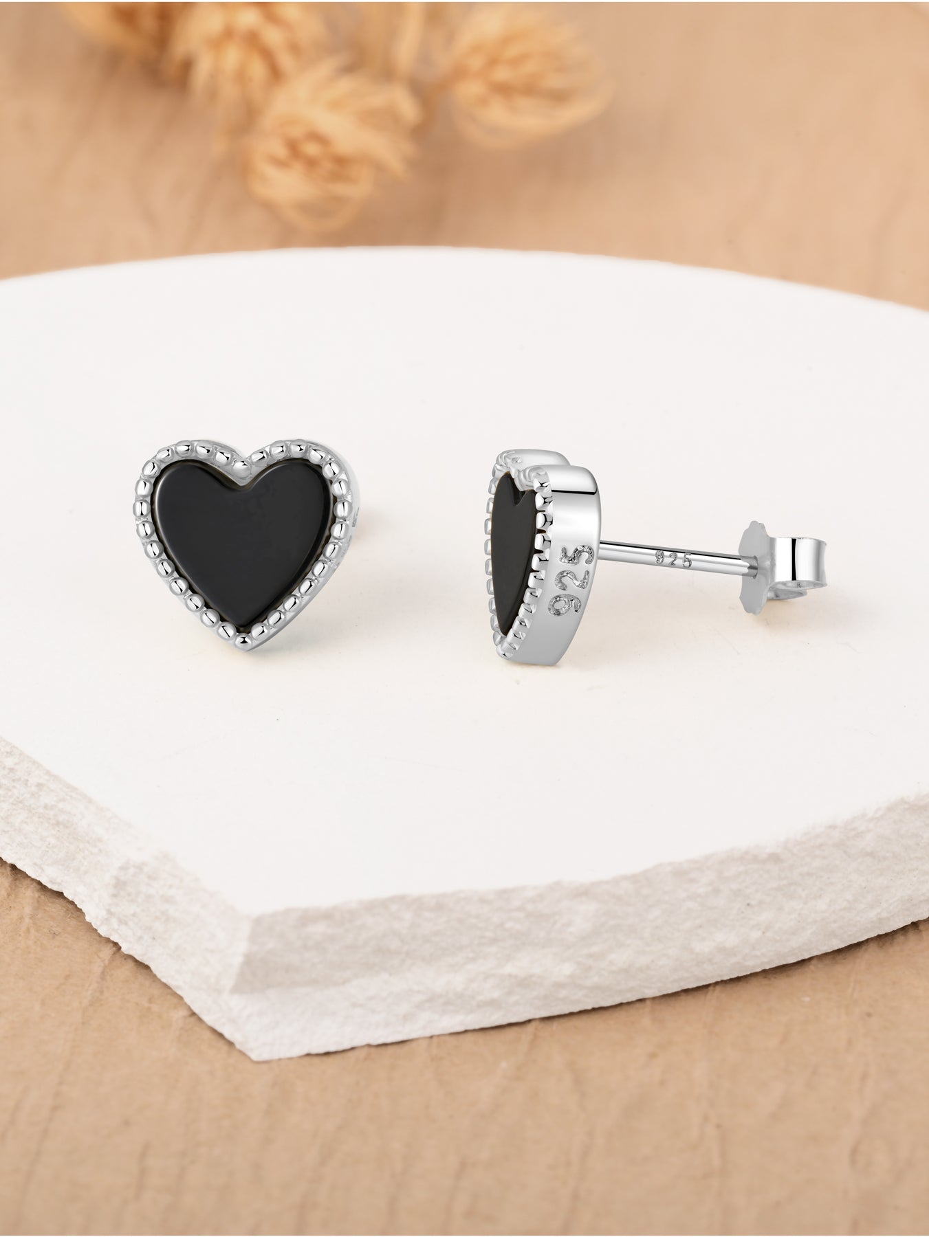 JENDEAR Black Onyx & Mother of Pearl Stud Earrings for Women 925 Sterling Silver Hypoallergenic Natural Gemstone (Gold/Silver)