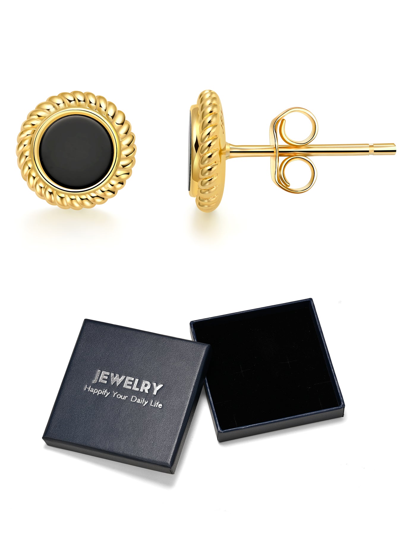 Natural Onyx Stud Earrings for Women 925 Sterling Silver