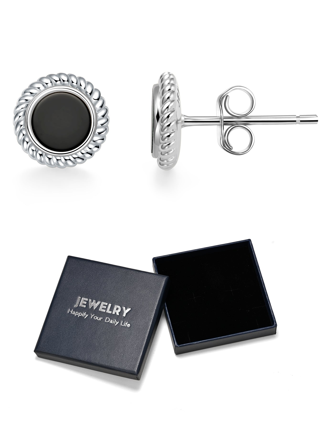 Natural Onyx Stud Earrings for Women 925 Sterling Silver