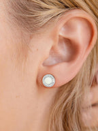 Black Onyx & Mother of Pearl Stud Earrings for Women 925 Sterling Silver Hypoallergenic Natural Gemstone (Gold/Silver)
