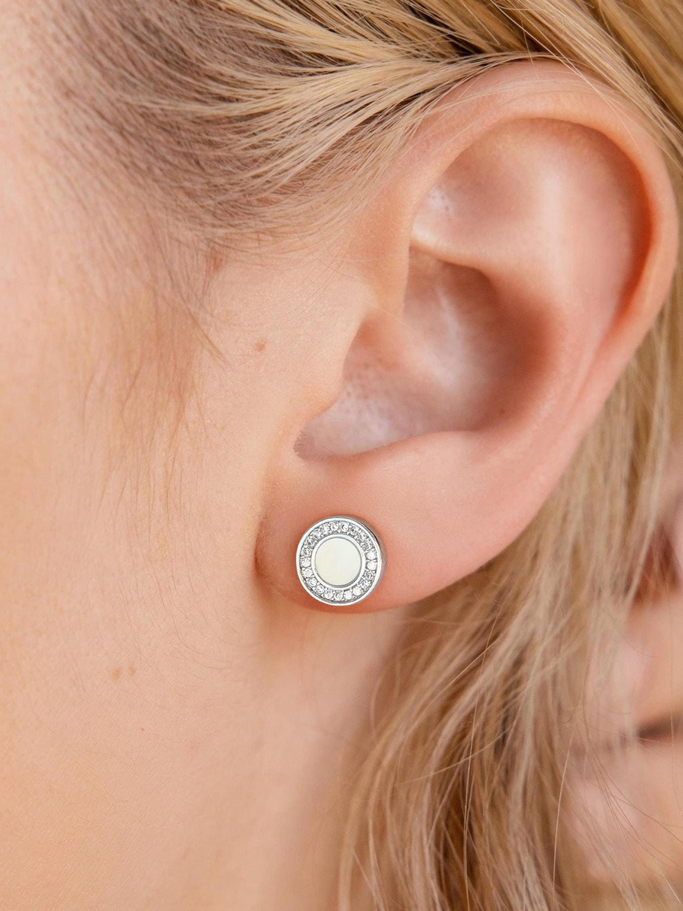 Black Onyx & Mother of Pearl Stud Earrings for Women 925 Sterling Silver Hypoallergenic Natural Gemstone (Gold/Silver)