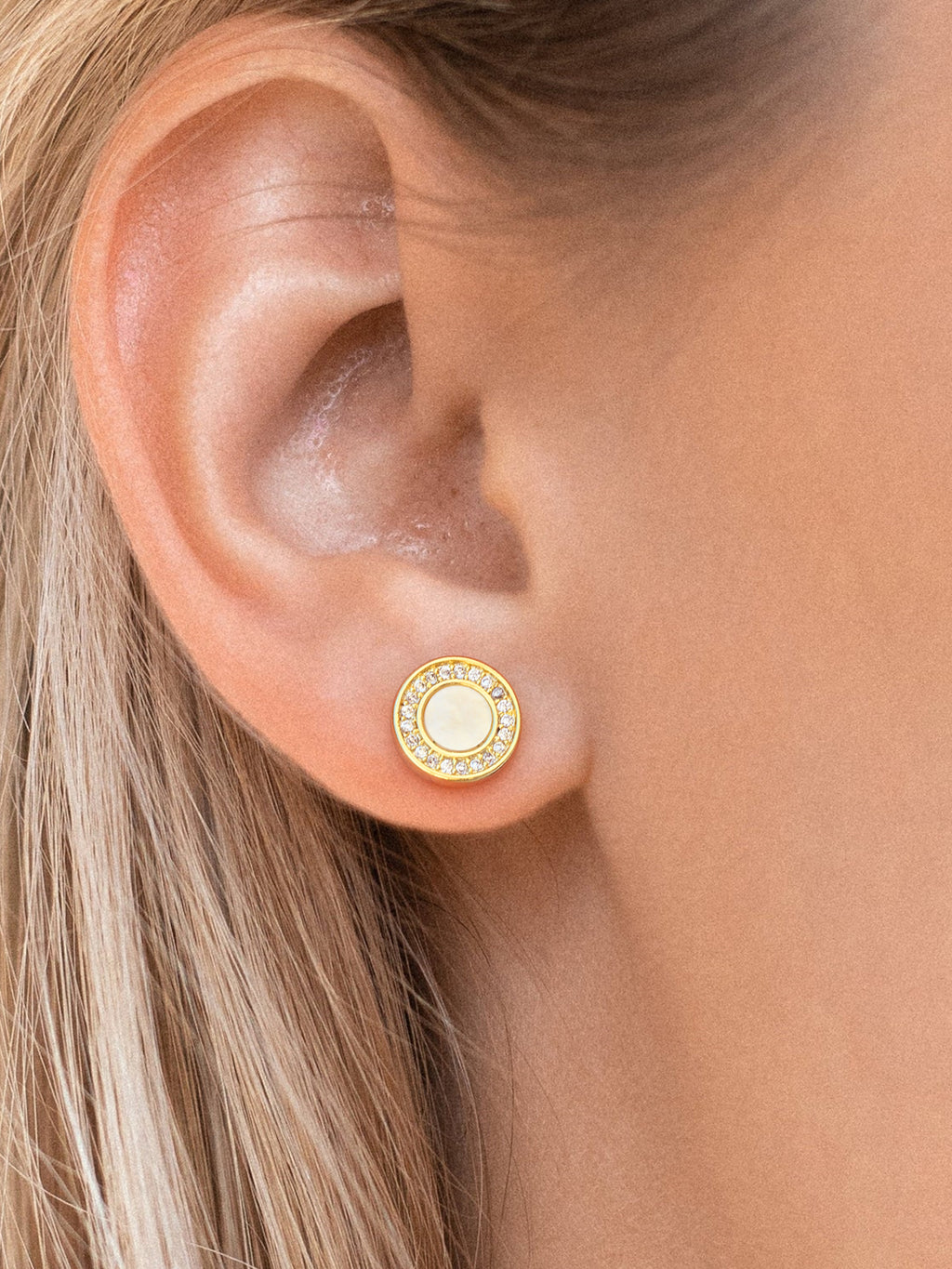Black Onyx & Mother of Pearl Stud Earrings for Women 925 Sterling Silver Hypoallergenic Natural Gemstone (Gold/Silver)