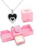 Natural Onyx & Mother of Pearl Heart Pendant Necklace for Women 925 Sterling Silver & Zircon, Valentine's Day Anniversary Birthday Gifts for Her with Box and Card