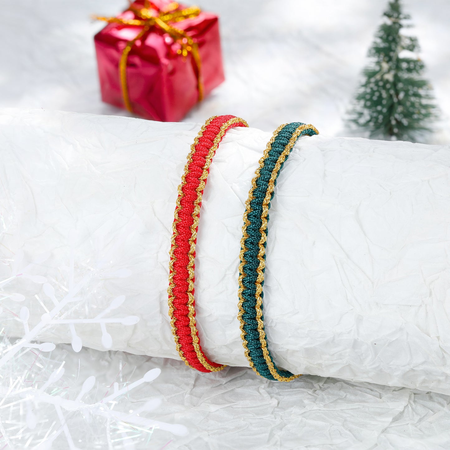 Christmas Bracelet,  Gold-Red and Gold-Green