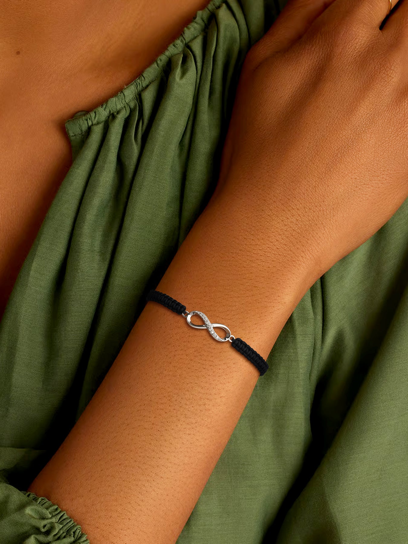 Infinity Bracelet Sterling Silver & Zirconia | Handmade Cord | Sentiment Card