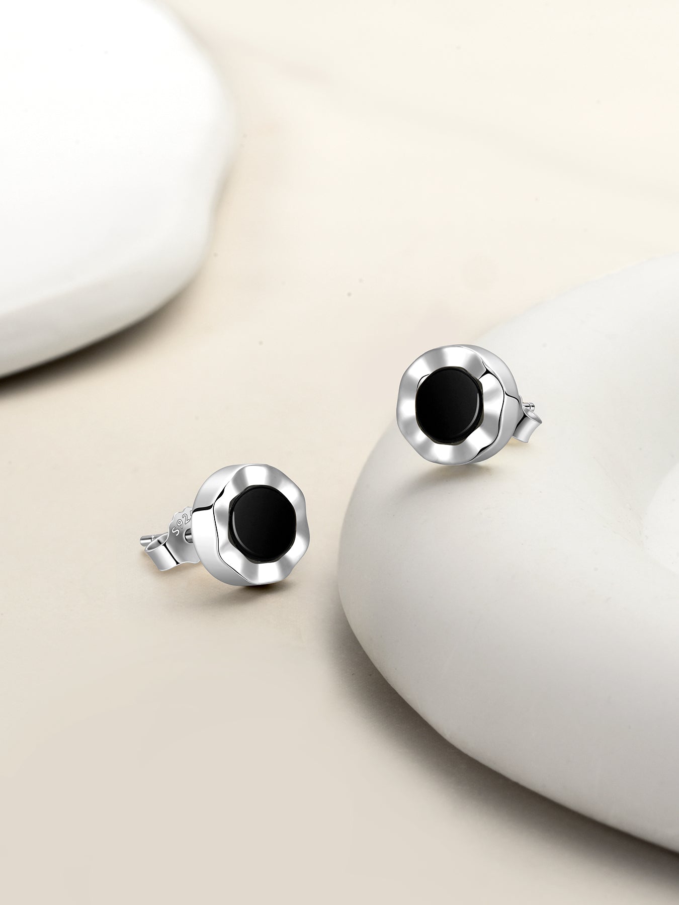 Natural Onyx Stud Earrings for Women 925 Sterling Silver