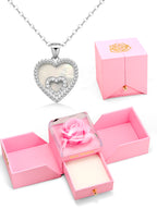 Natural Onyx & Mother of Pearl Heart Pendant Necklace for Women 925 Sterling Silver & Zircon, Valentine's Day Anniversary Birthday Gifts for Her with Box and Card