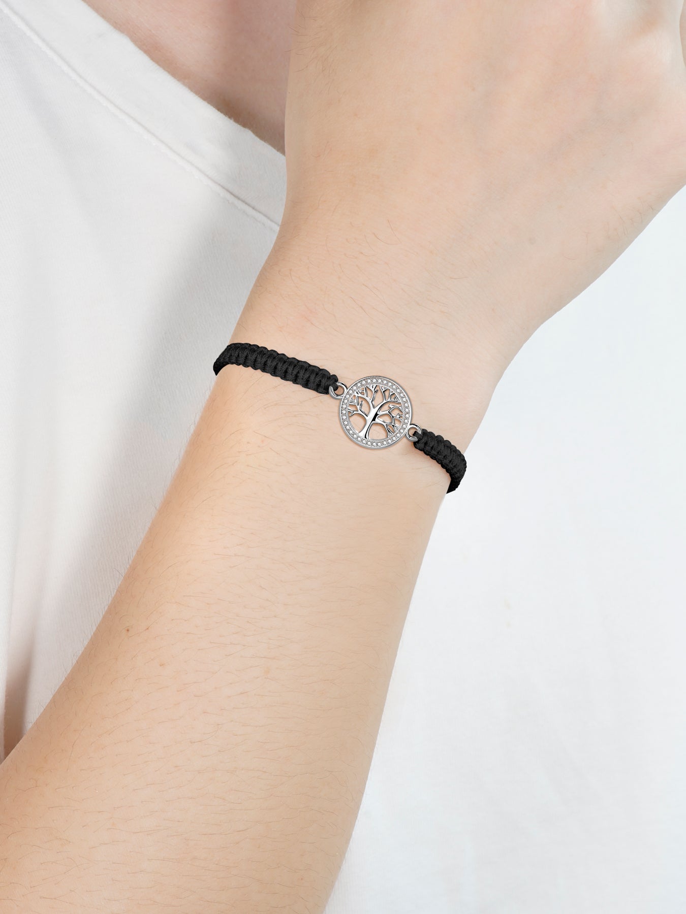 Tree of Life Bracelet Sterling Silver & Zirconia | Handmade Cord | Sentiment Card