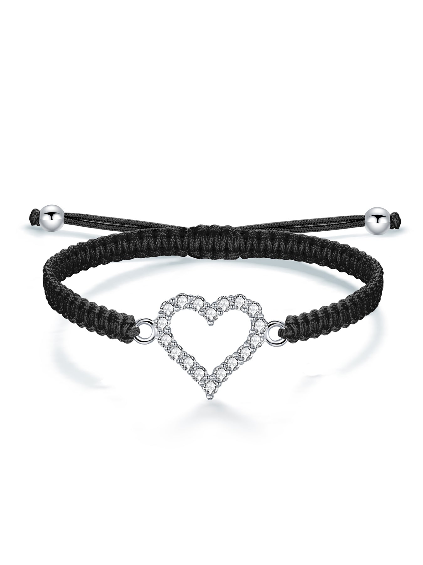 Sterling Silver Heart Bracelet with Sparkling Zirconia | Handmade Cord | with Sentiment Cards