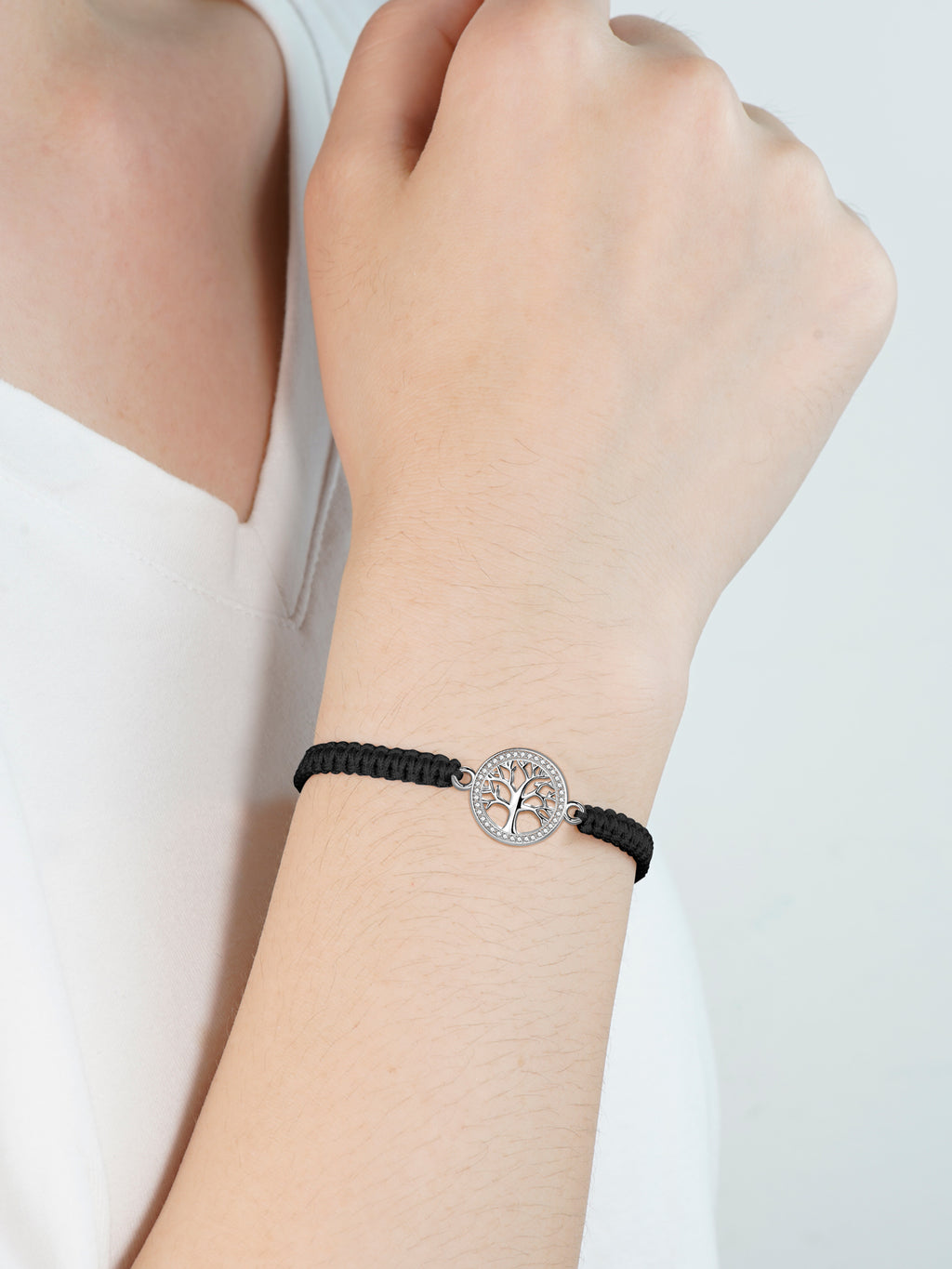Tree of Life Bracelet Sterling Silver & Zirconia | Handmade Cord | Sentiment Card