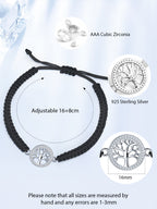 Tree of Life Bracelet Sterling Silver & Zirconia | Handmade Cord | Sentiment Card