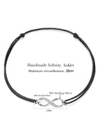 Infinity Anklet for Women Girls 925 Sterling Silver Rope Ankle Bracelets Handmade 34cm Adjustable Love Friendship Gift