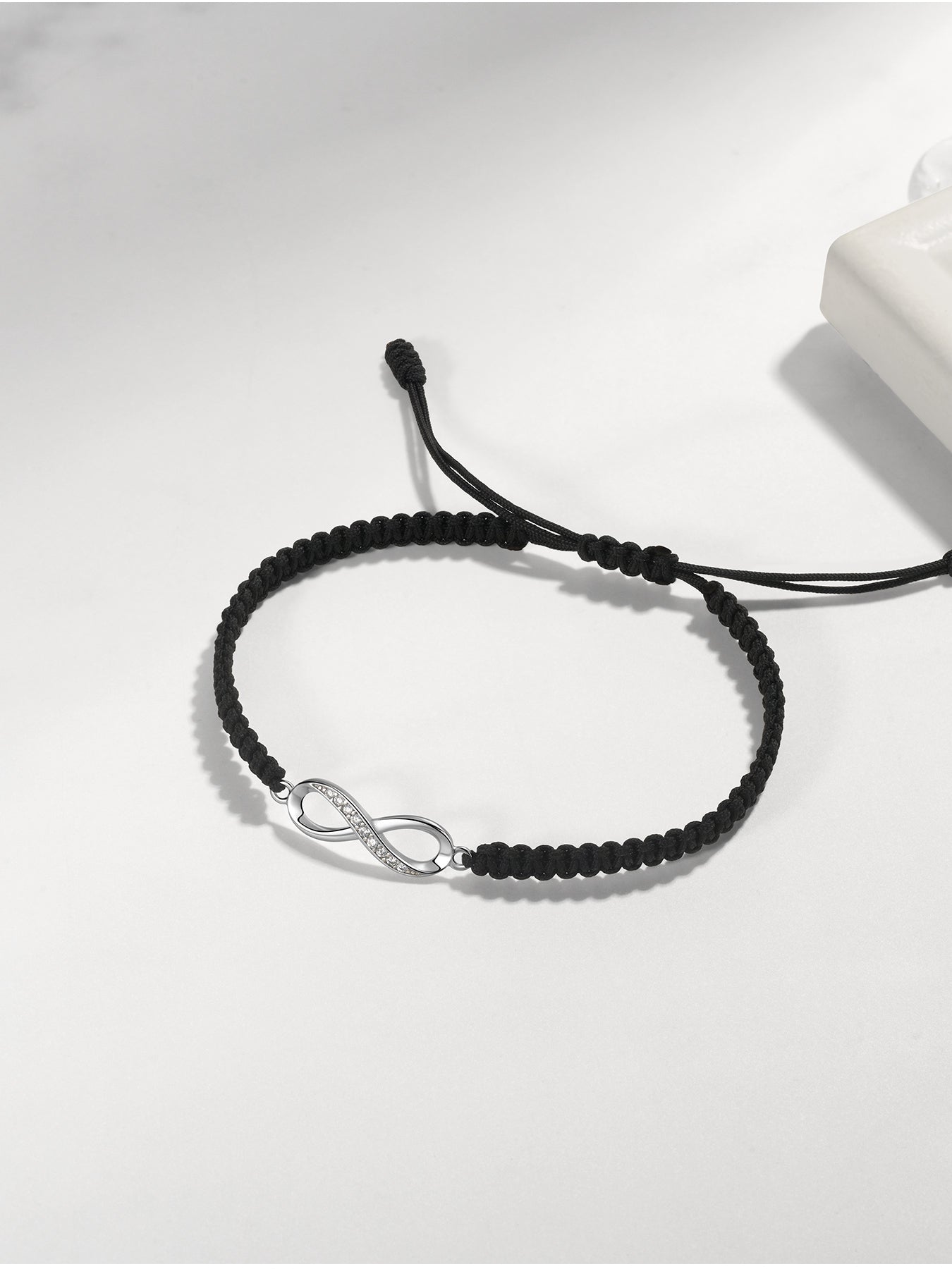 Infinity Bracelet Sterling Silver & Zirconia | Handmade Cord | Sentiment Card