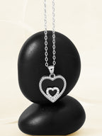 Natural Onyx & Mother of Pearl Heart Pendant Necklace for Women 925 Sterling Silver & Zircon, Valentine's Day Anniversary Birthday Gifts for Her with Box and Card
