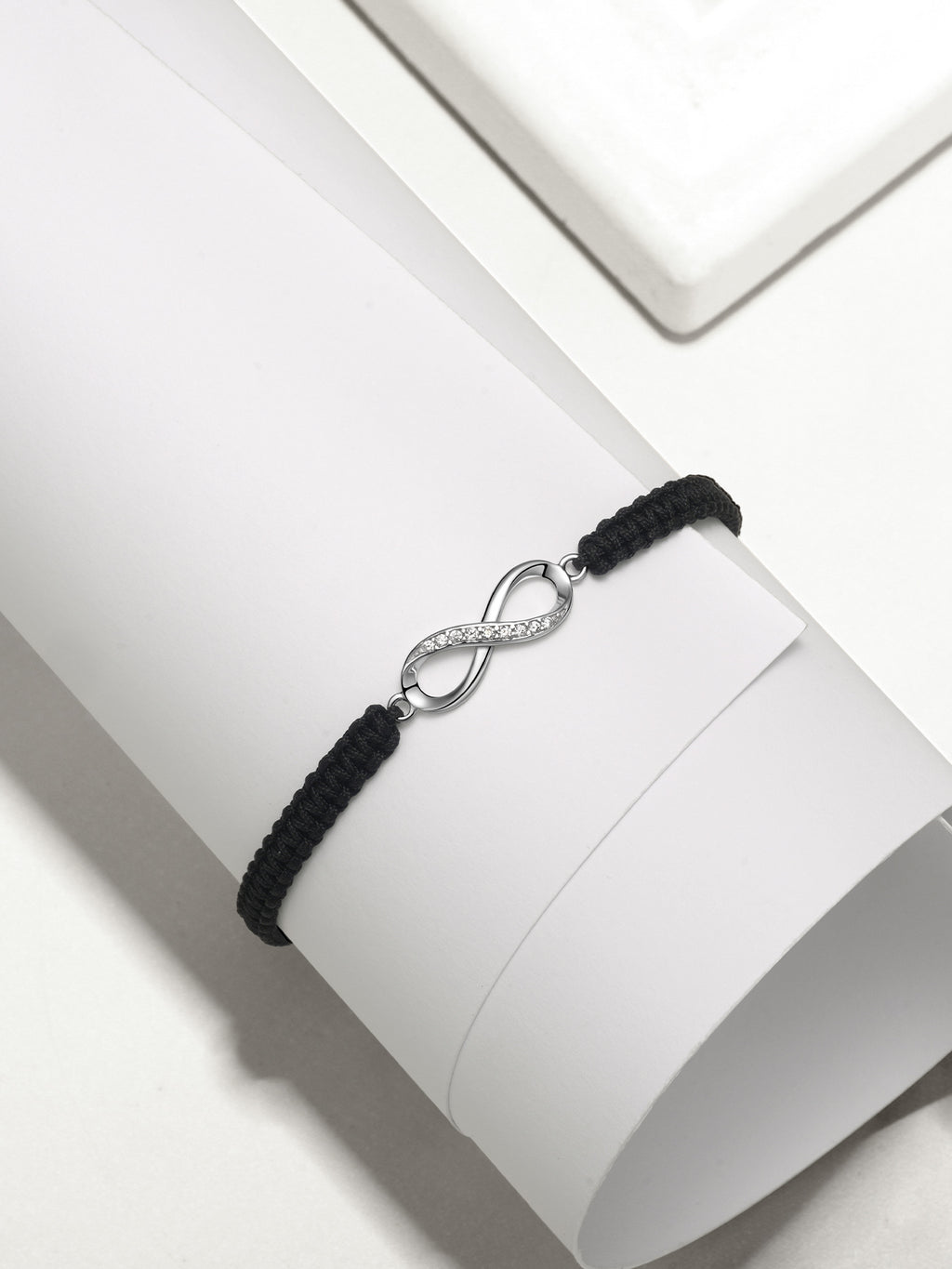 Infinity Bracelet Sterling Silver & Zirconia | Handmade Cord | Sentiment Card