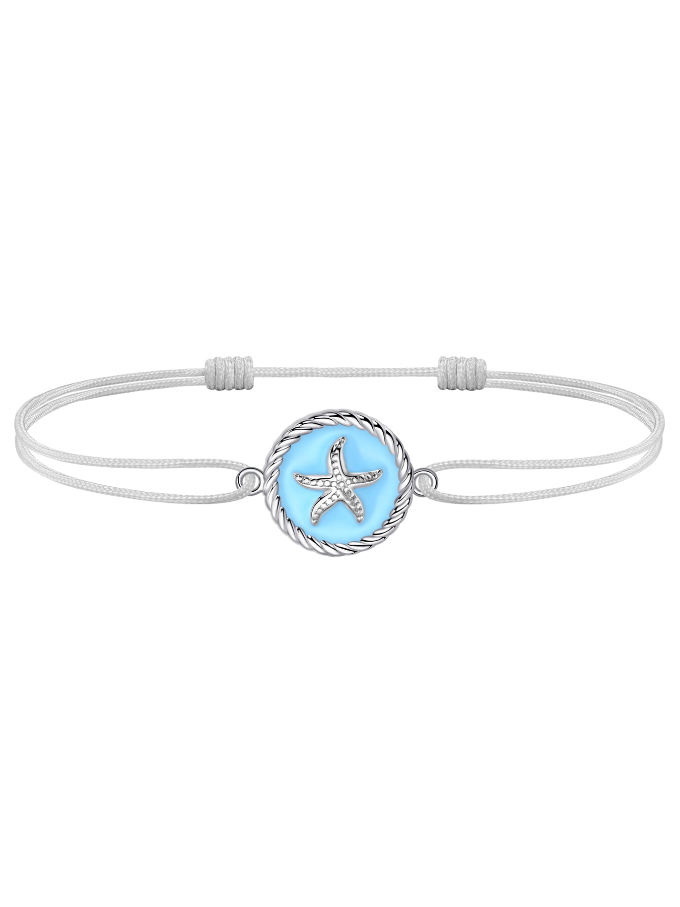 JENDEAR gray starfish anklet with blue enamel silver charm, 925 sterling silver, white background