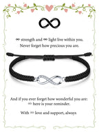 Infinity Bracelet Sterling Silver & Zirconia | Handmade Cord | Sentiment Card