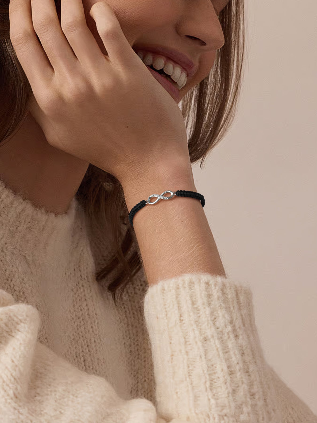 Infinity Bracelet Sterling Silver & Zirconia | Handmade Cord | Sentiment Card