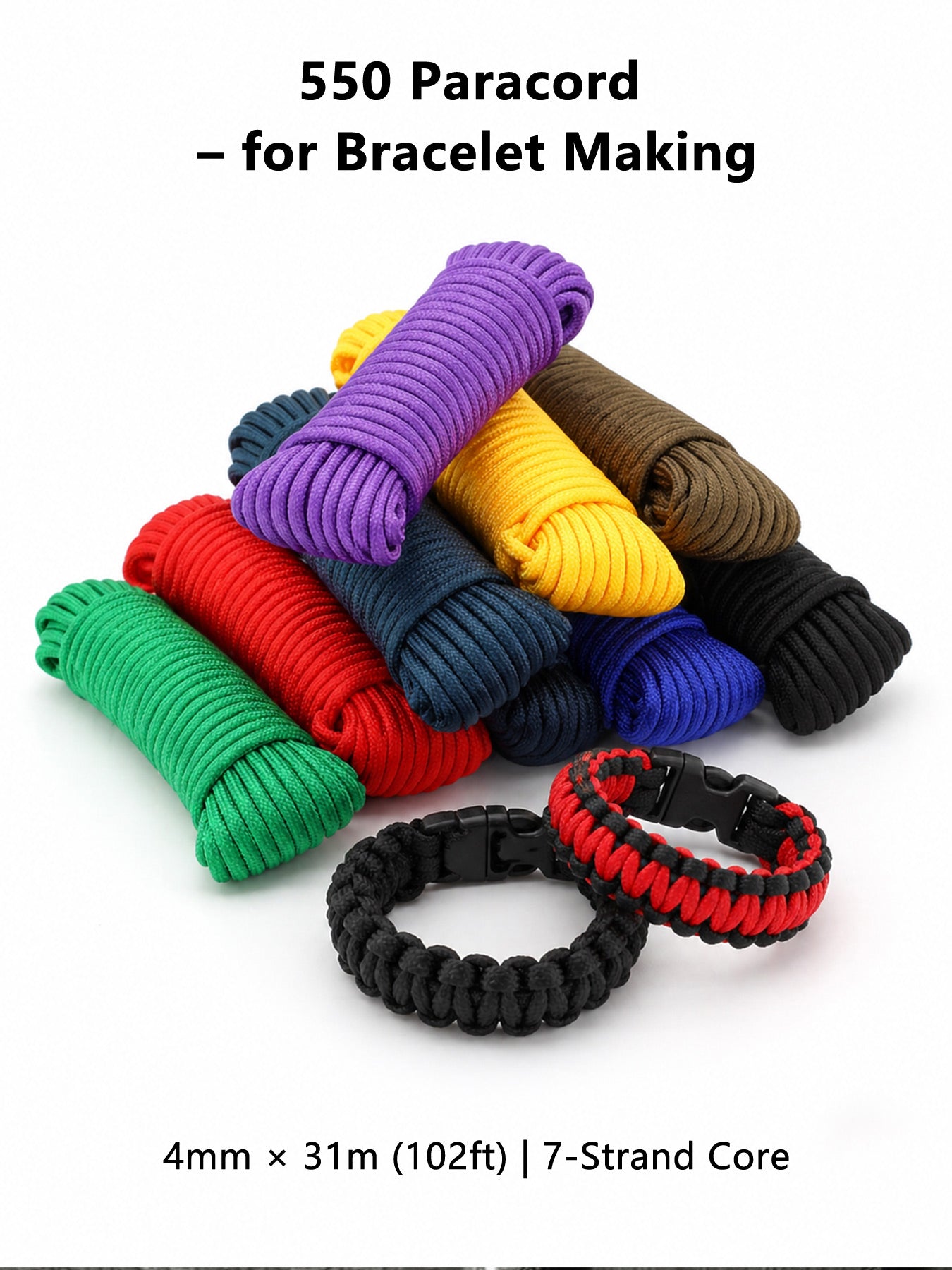 550 Paracord for Bracelet Making – 4mm (5/32")×31m (102ft)