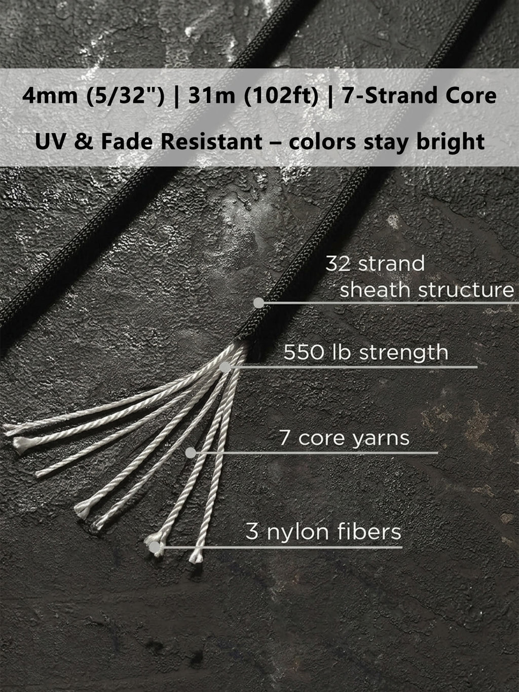 550 Paracord for Bracelet Making – 4mm (5/32")×31m (102ft)