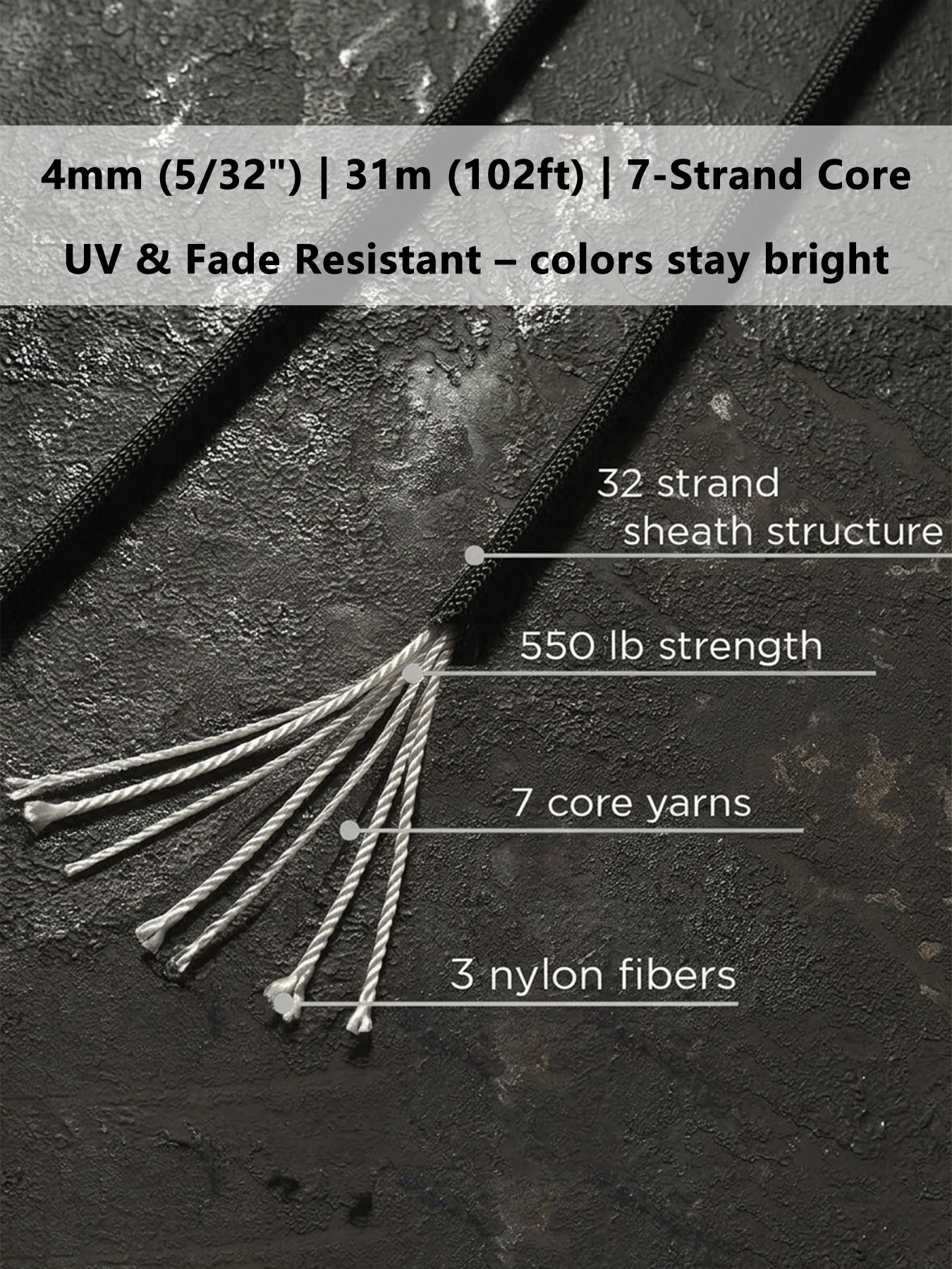 550 Paracord for Bracelet Making – 4mm (5/32")×31m (102ft)