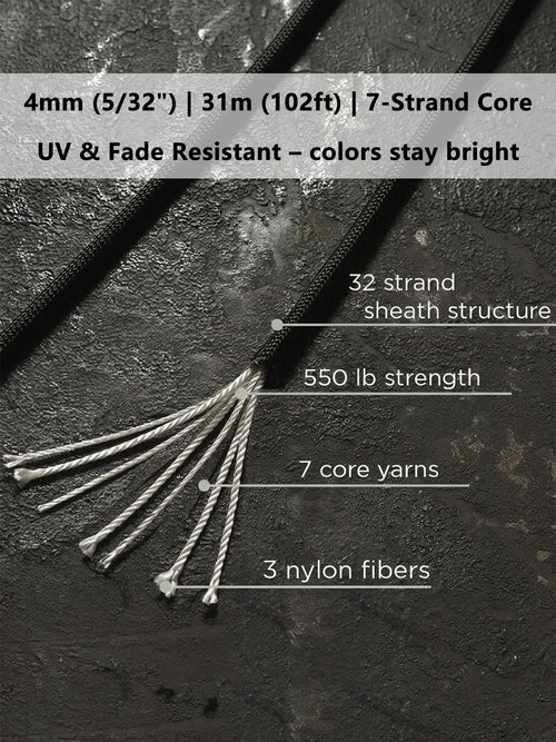 ブレスレット作り用550パラコード - 4mm (5/32インチ) × 31m (102フィート)