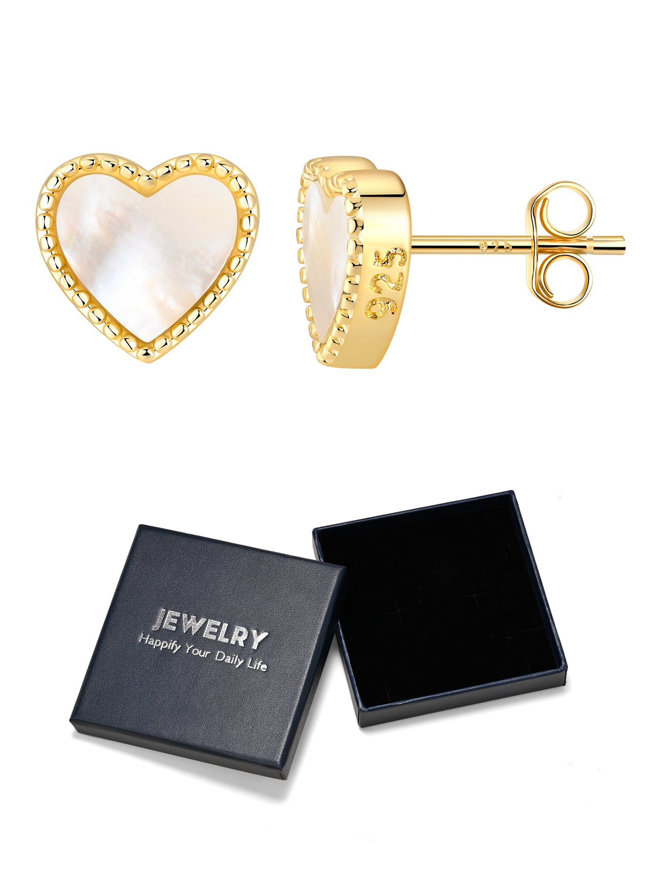 JENDEAR Black Onyx & Mother of Pearl Stud Earrings for Women 925 Sterling Silver Hypoallergenic Natural Gemstone (Gold/Silver)