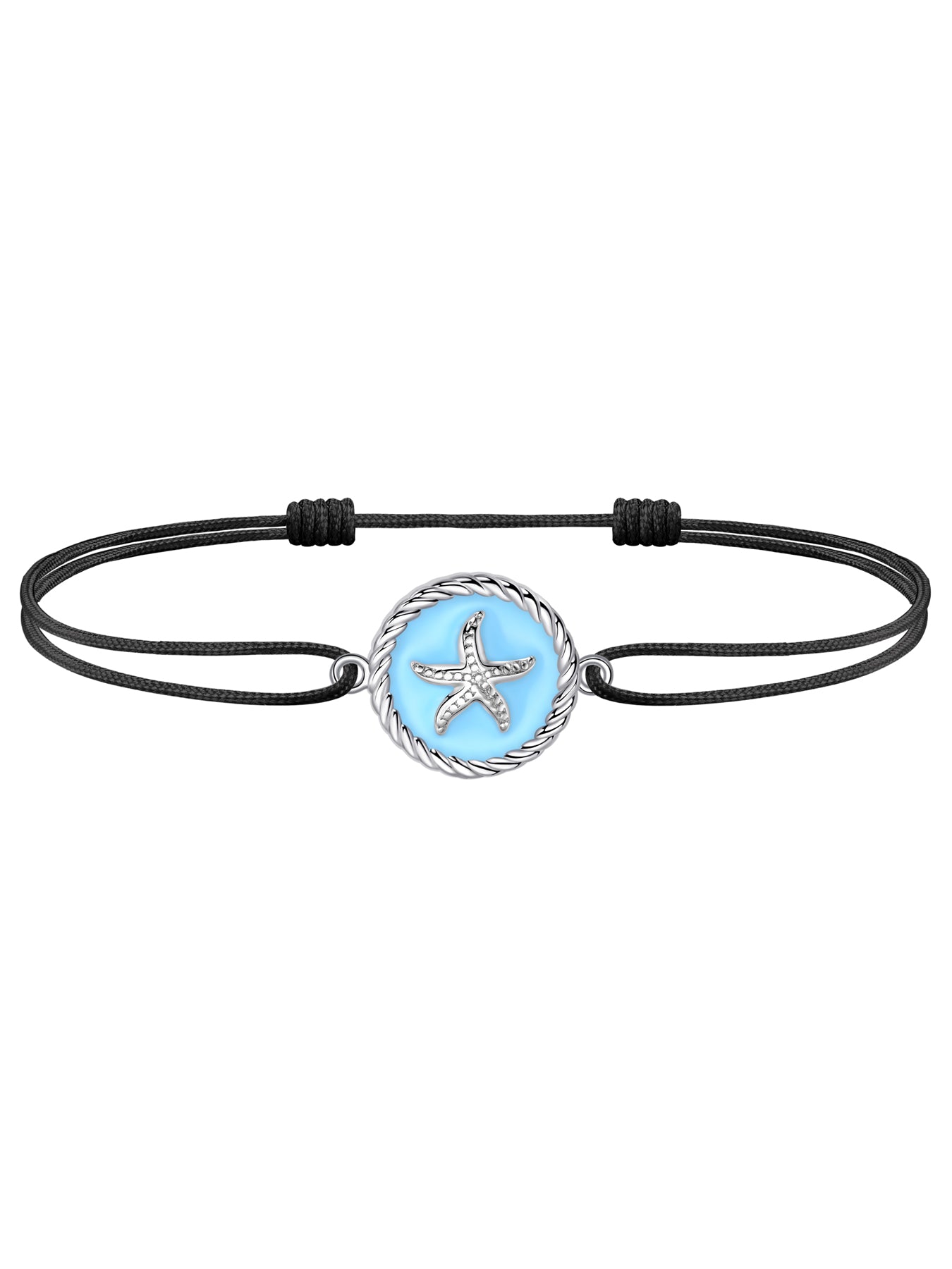 JENDEAR black starfish anklet with blue enamel silver charm, 925 sterling silver, white background
